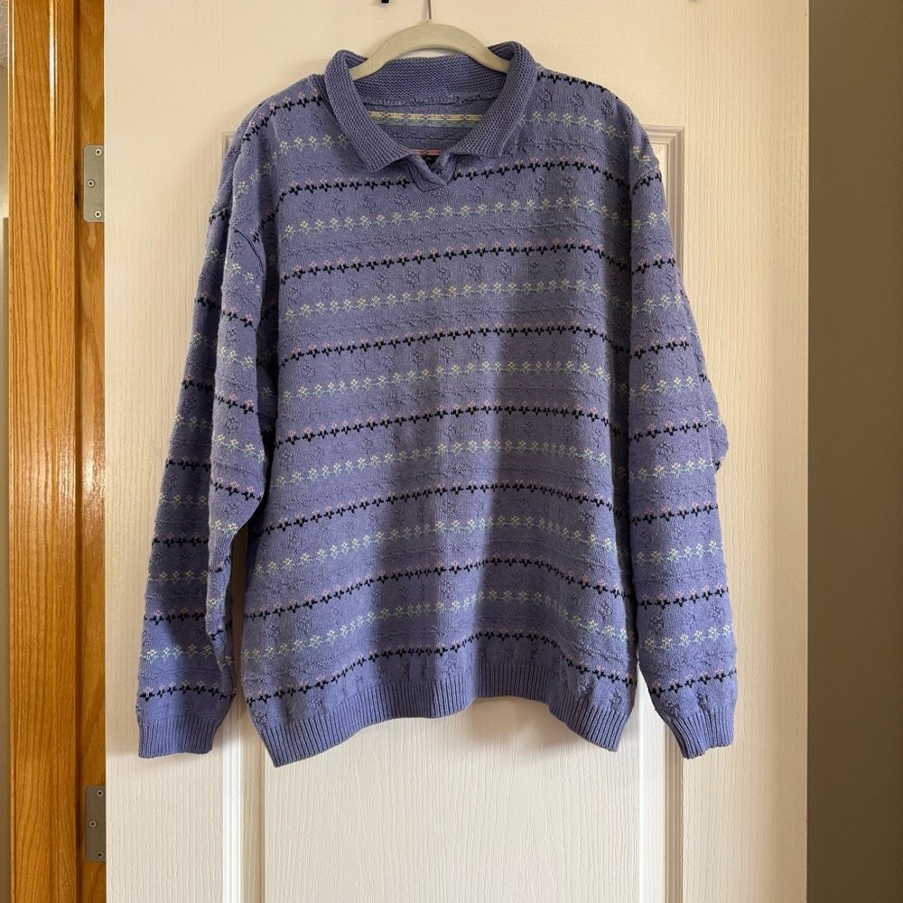 Purple Patterned Sweater with Collar